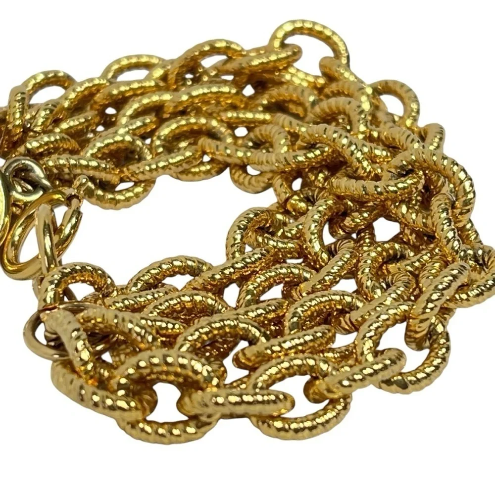VINTAGE Gold-tone Chunky Chains Faux Pearls Elegant Dangle Bracelet